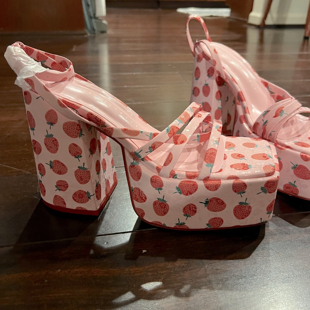 Strawberry platform sandals. Never worn. From ASOS. Size 8.
